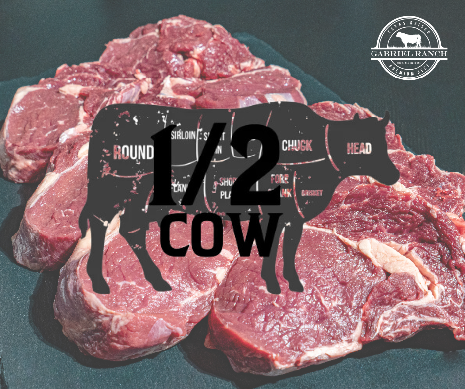 half-beef, grass-fed beef, Texas beef, premium meat, sustainable ranching, Black Angus beef, hormone-free beef, family-owned ranch

